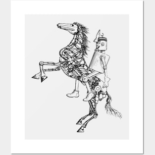 Mechanical rearing horse and rider. Posters and Art